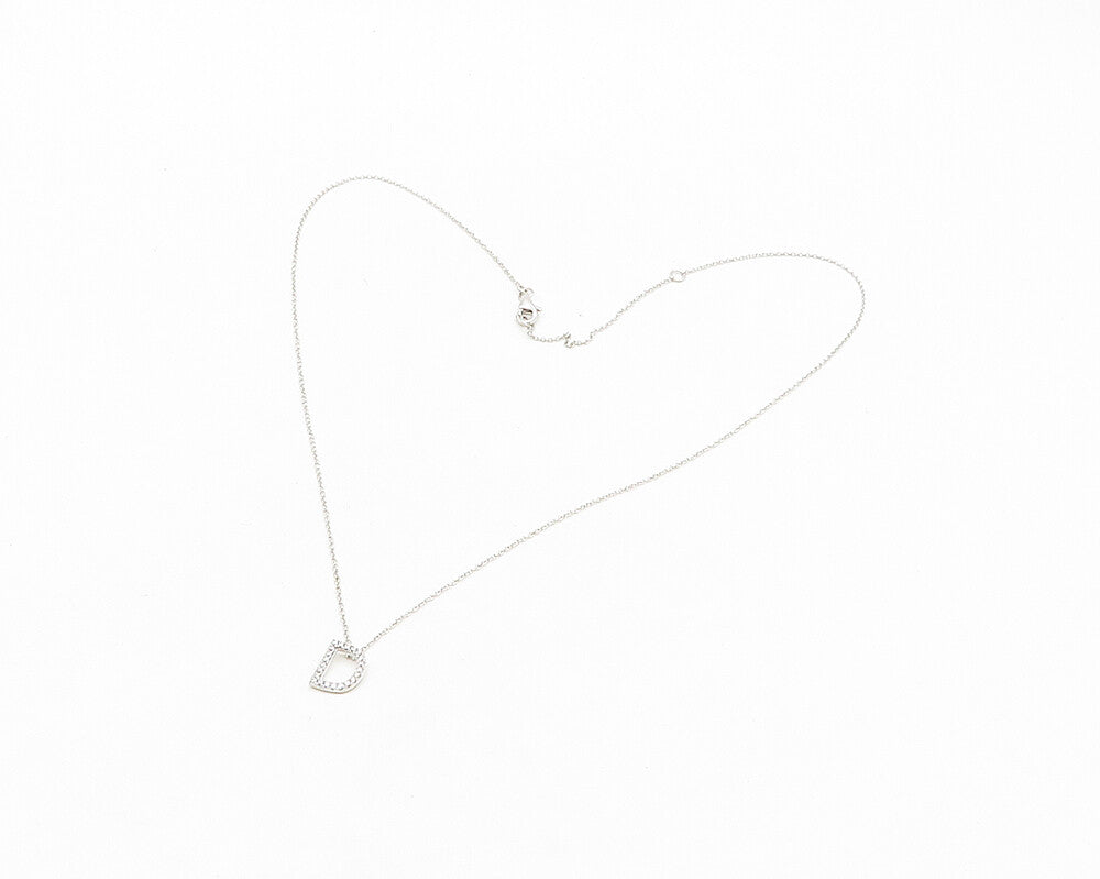 925 Sterling Silver  Shiny Cubic Zirconia D Initial Chain Necklace  NE3137