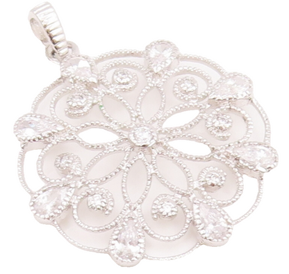 925 Sterling Silver Vintage Pendant Swirly Cutout Drop Cut CZ Flower  PT22843