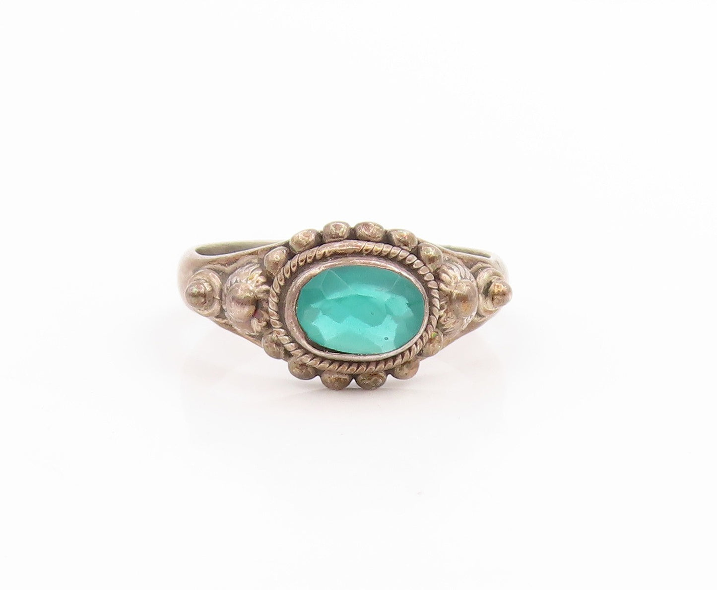 925 Sterling Silver Vintage Ring Faceted Gemstone Statement Band  Sz 7  RG34662