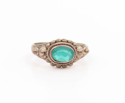 925 Sterling Silver Vintage Ring Faceted Gemstone Statement Band  Sz 7  RG34662