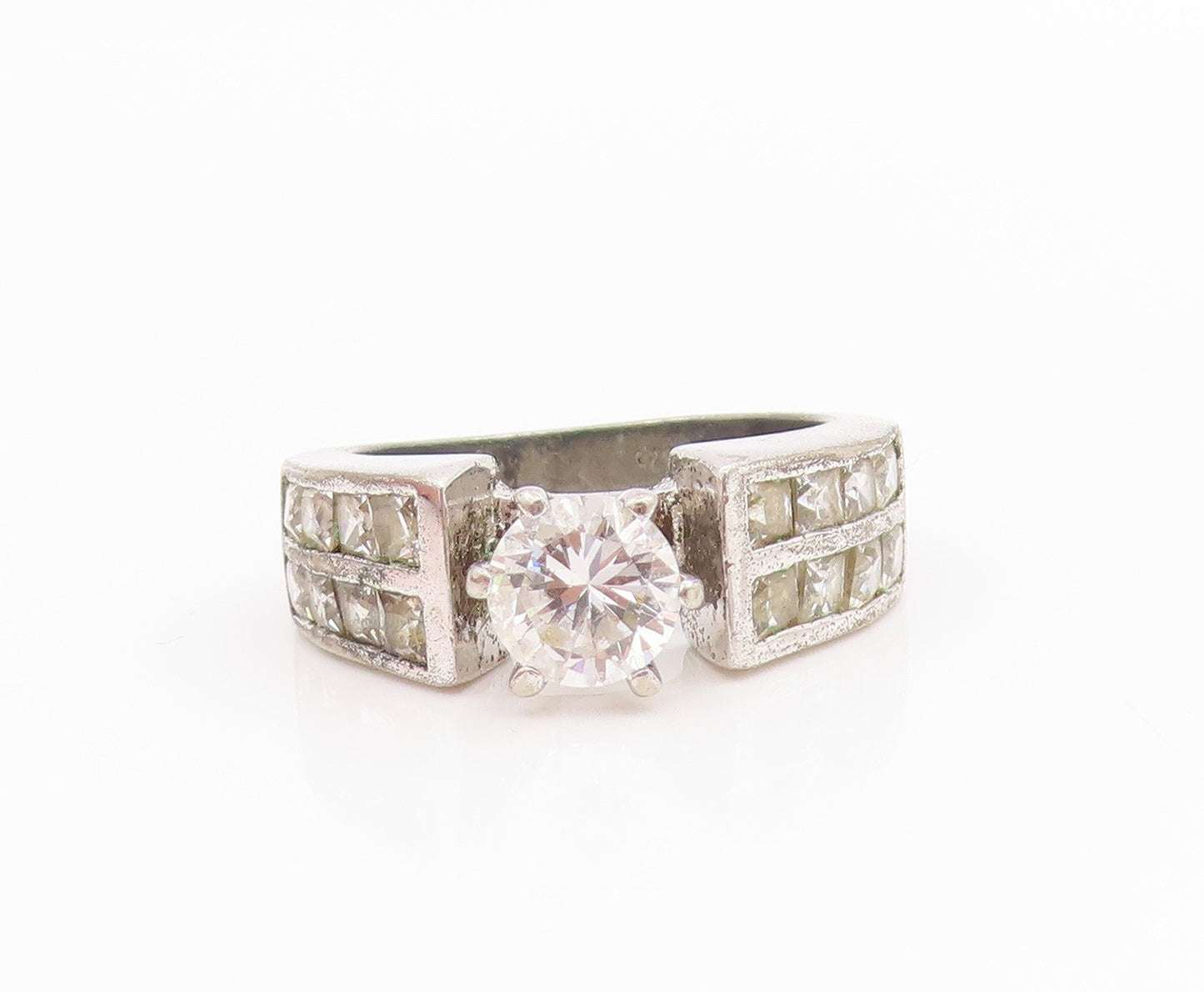 925 Sterling Silver Vintage Ring Elegant Topaz Statement Band  Sz 6.5  RG35864