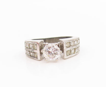 925 Sterling Silver Vintage Ring Elegant Topaz Statement Band  Sz 6.5  RG35864