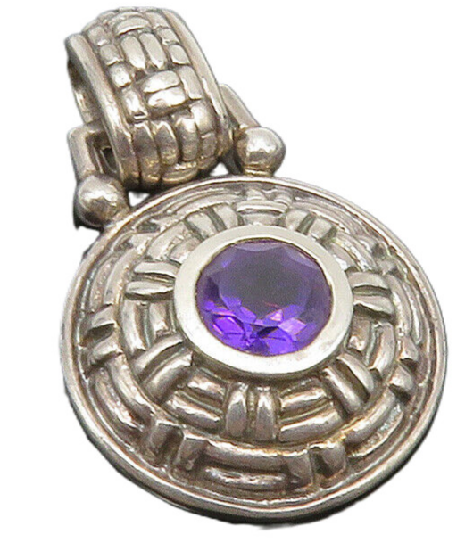 925 Sterling Silver  Vintage Amethyst Weaved Pattern Dome Pendant  PT9962