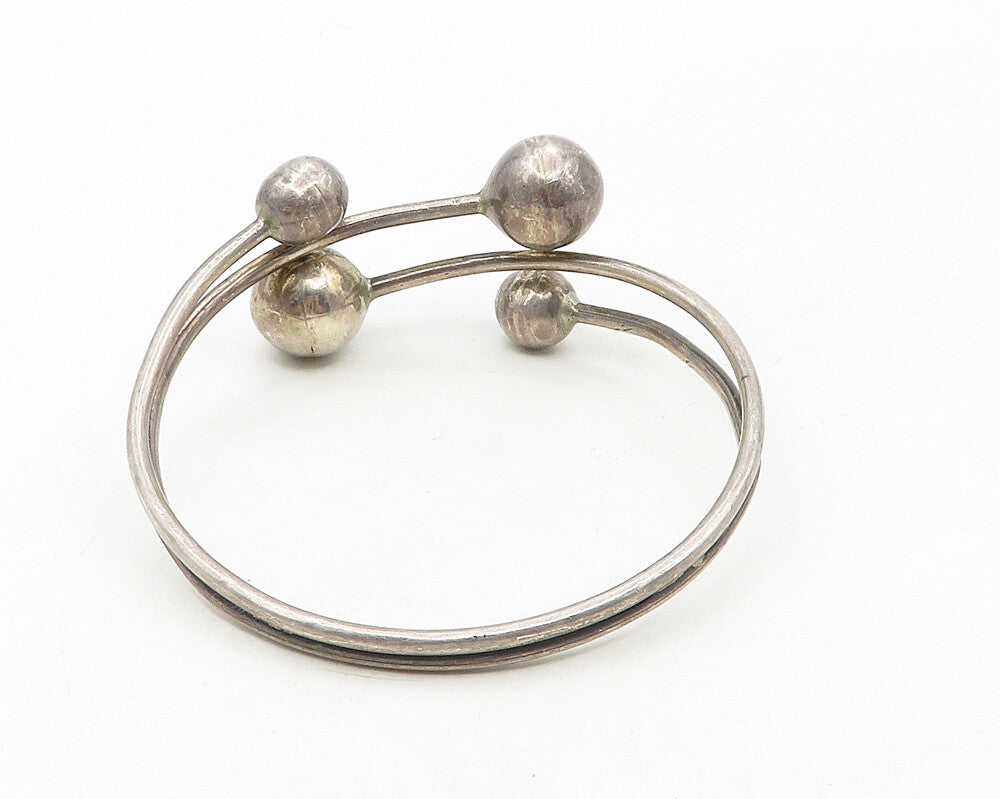 925 Sterling Silver  Vintage Dark Tone Smooth Spheres Bangle Bracelet  BT4320
