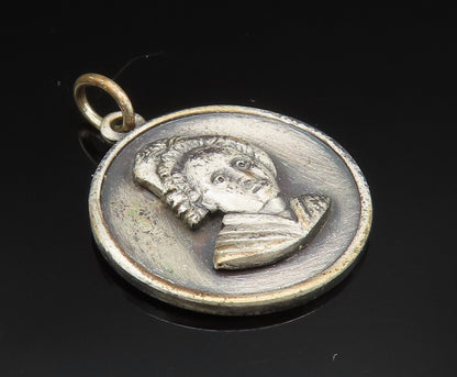 925 Sterling Silver  Vintage Antique Carved Head Round Pendant  PT20810