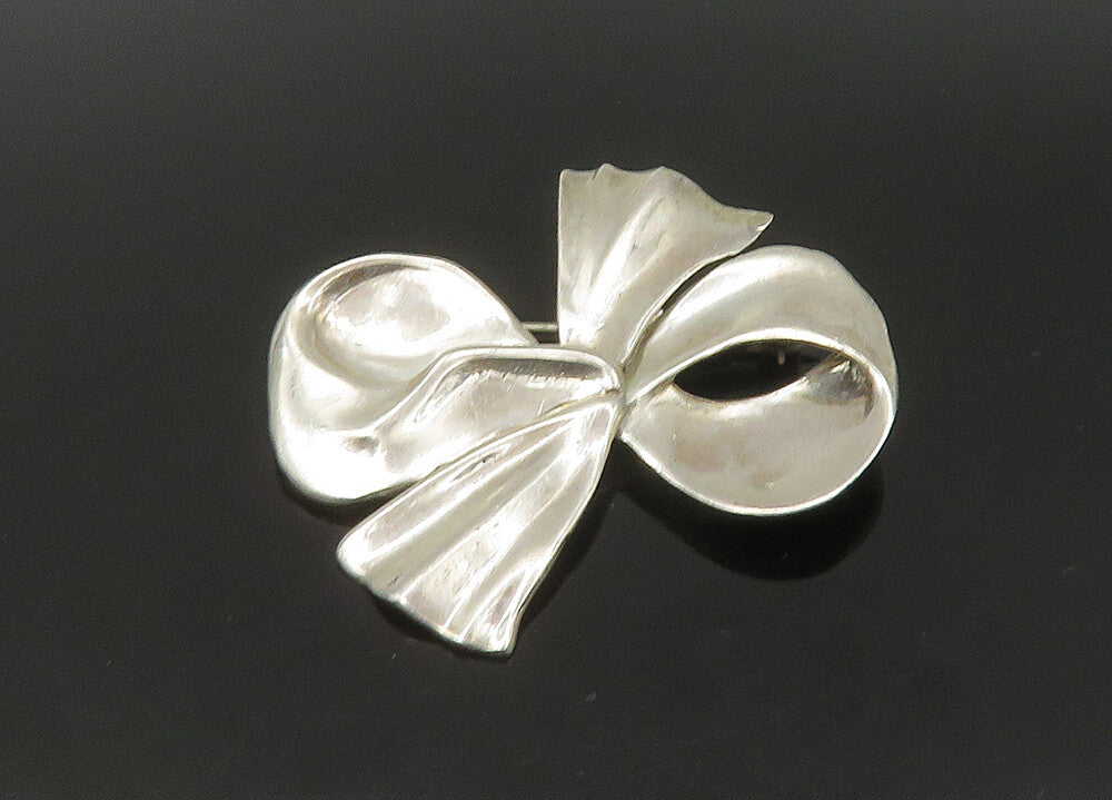 HSA 925 Sterling Silver  Vintage Shiny Bow Tied Ribbon Brooch Pin  BP8913