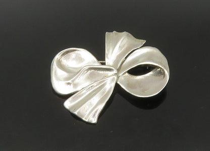 HSA 925 Sterling Silver  Vintage Shiny Bow Tied Ribbon Brooch Pin  BP8913