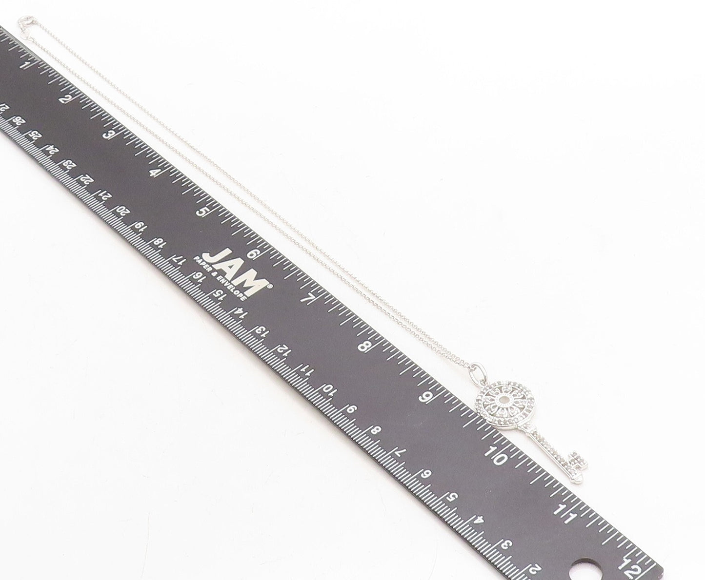 925 Sterling Silver  Genuine Diamonds Floral Key Motif Chain Necklace  NE1892