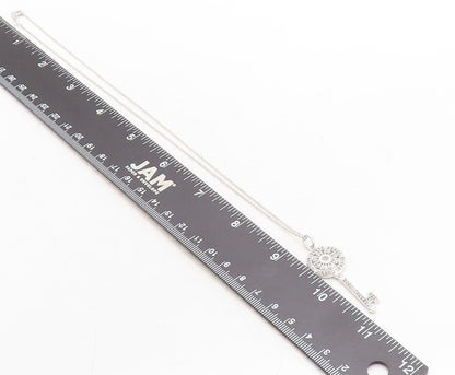 925 Sterling Silver  Genuine Diamonds Floral Key Motif Chain Necklace  NE1892