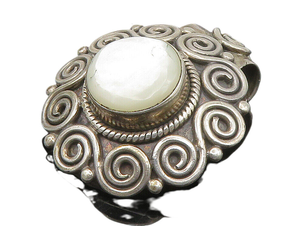 925 Sterling Silver  Vintage Mother Of Pearl Floral Swirl Pendant  PT12145