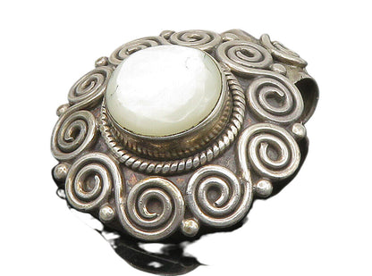 925 Sterling Silver  Vintage Mother Of Pearl Floral Swirl Pendant  PT12145