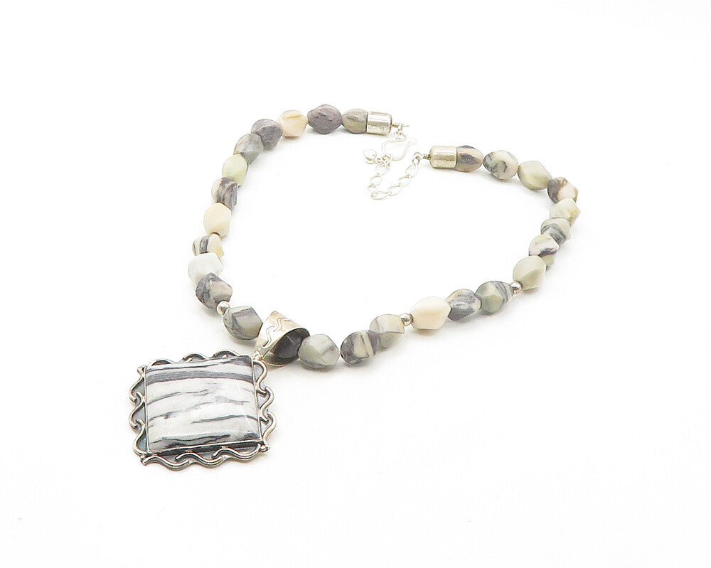 DTR JAY KING 925 Silver  Vintage Zebra Jasper Heavy Chain Necklace  NE2893
