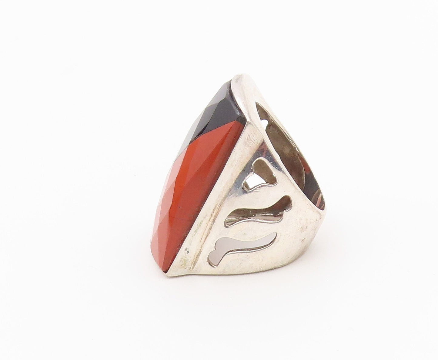 925 Sterling Silver Vintage Ring Faceted Black Onyx & Jasper Band  Sz 6  RG36606