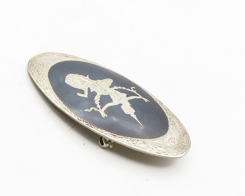 SIAM 925 Sterling Silver  Vintage Enamel Niello Dancer Brooch Pin  BP3758