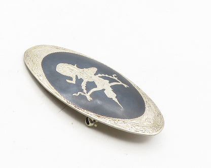 SIAM 925 Sterling Silver  Vintage Enamel Niello Dancer Brooch Pin  BP3758