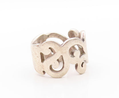 925 Sterling Silver Vintage Ring Broad Swirly Design Cutout Band Sz 8  RG32602
