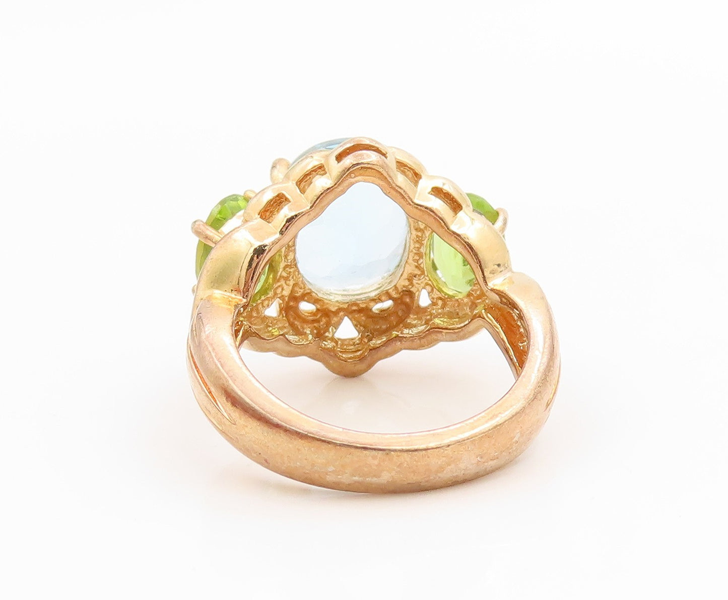 925 Sterling Silver Vintage Ring Gold Plated Blue Topaz & Peridot  Sz 5  RG35986