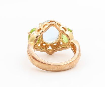 925 Sterling Silver Vintage Ring Gold Plated Blue Topaz & Peridot  Sz 5  RG35986