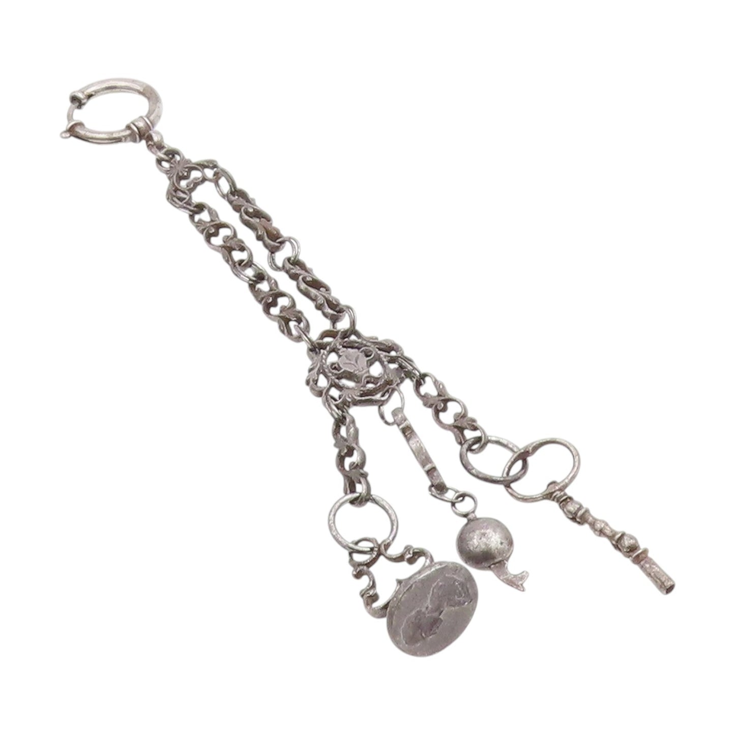 925 Sterling Silver Vintage Keychain Dark Tone Fob Chain With Charms  TR4068