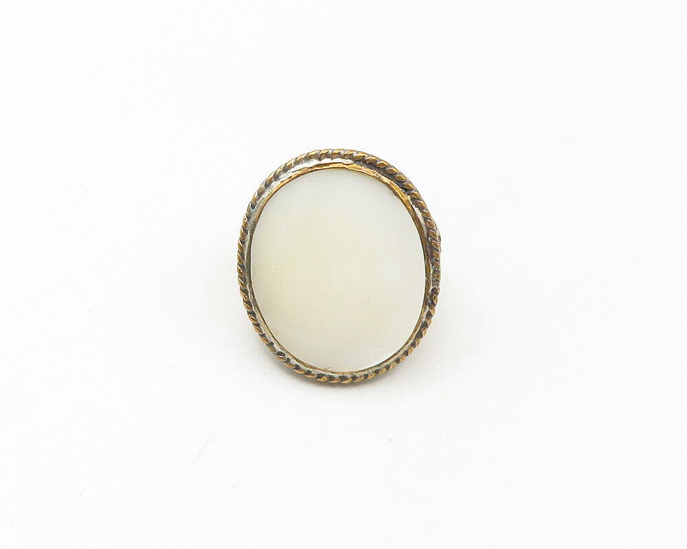 925 Sterling Silver  Vintage Mother Of Pearl Royal Cocktail Ring Sz 5  RG18852