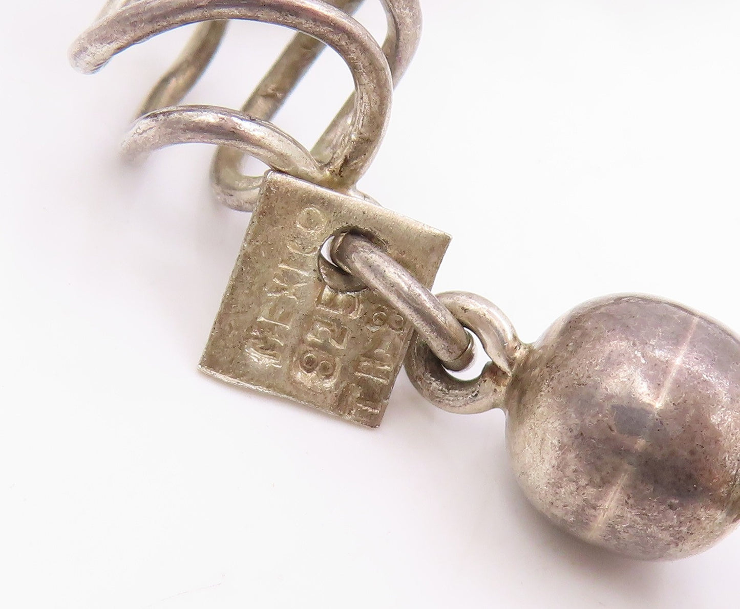 925 Sterling Silver Vintage Necklace MEXICO Spherical Spiral Cage Chain  NE4650