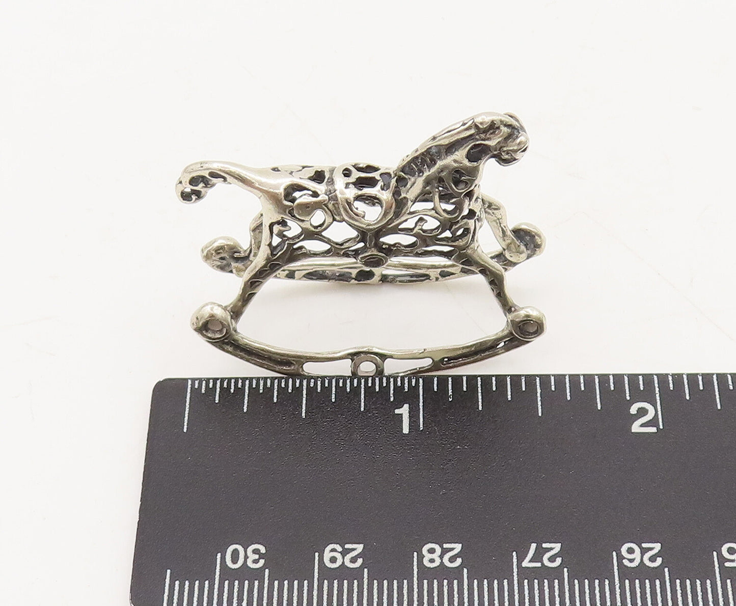 925 Sterling Silver Vintage Toy Swirly Stencil Cut Rocking Horse Chair  TR3695