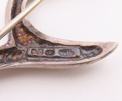 925 Sterling Silver  Vintage Shiny Modernist Bird Motif Brooch Pin  BP7610