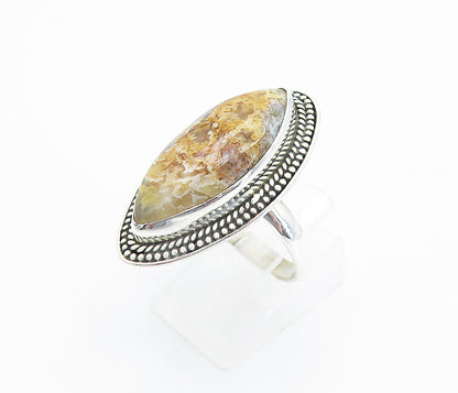 925 Sterling Silver  Cabochon Cut Jasper Pointed Cocktail Ring Sz 9  RG8191