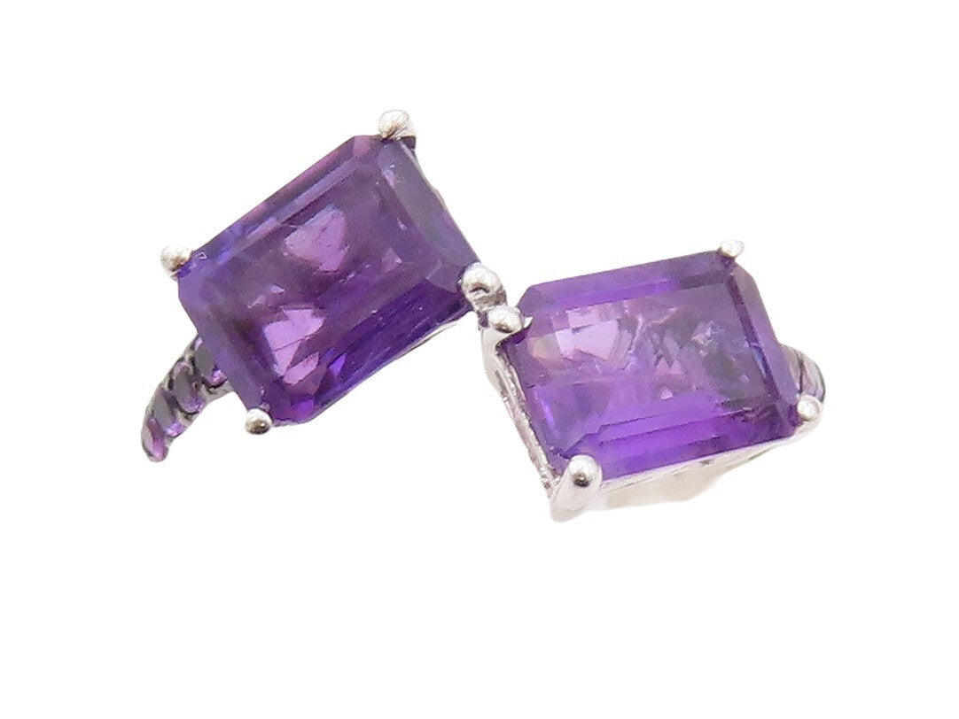 925 Sterling Silver Vintage Ring Rectangle Cut Amethyst Bypass  Sz 7.5  RG30051