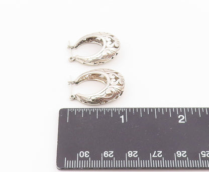 925 Sterling Silver Vintage Earrings Classic Openwork Scroll Hoops  EG14463