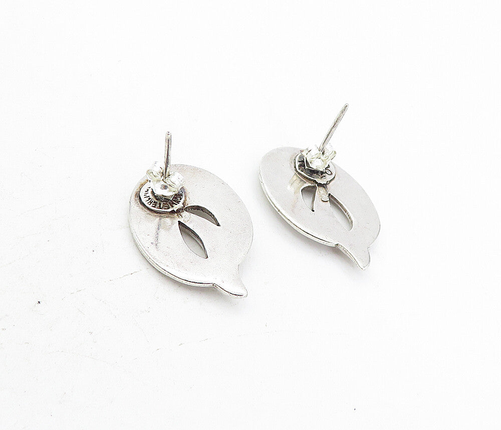 MEXICO 925 Sterling Silver  Vintage Shiny Open Oval Drop Earrings  EG4091