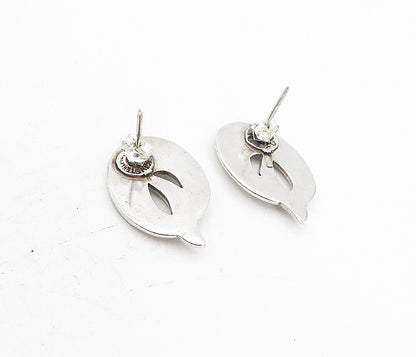 MEXICO 925 Sterling Silver  Vintage Shiny Open Oval Drop Earrings  EG4091