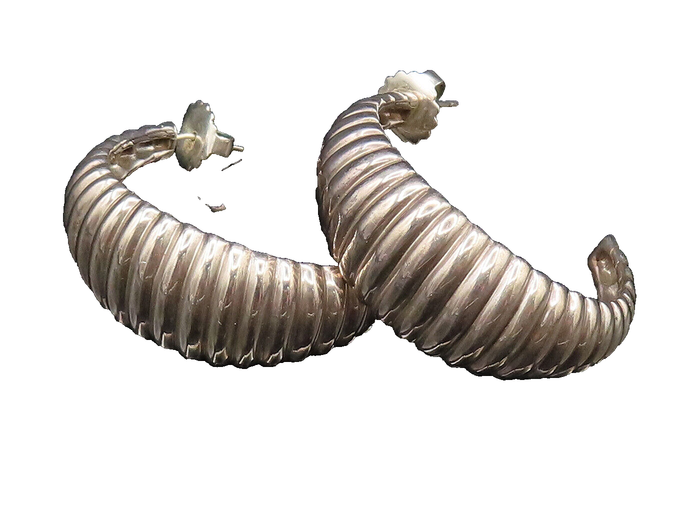 JOHN HARDY 925 Silver  Vintage Graduated Scalloped Open Hoop Earrings  EG12233