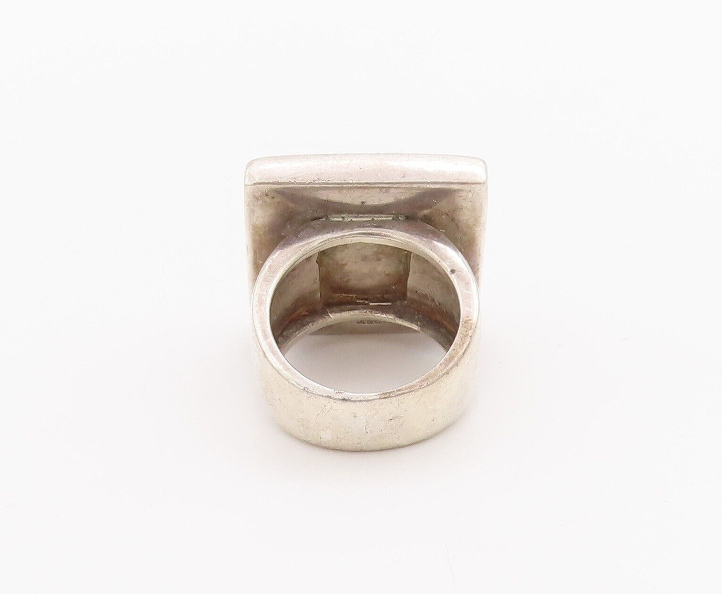 925 Sterling Silver Vintage Ring Designer Carved Framed Gemstone  Sz 7  RG28368