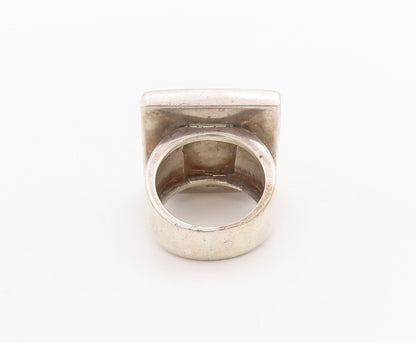 925 Sterling Silver Vintage Ring Designer Carved Framed Gemstone  Sz 7  RG28368