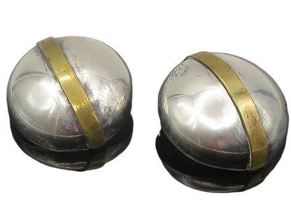 MEXICO 925 Sterling Silver  Vintage Two Tone Round Non Pierce Earrings  EG6170