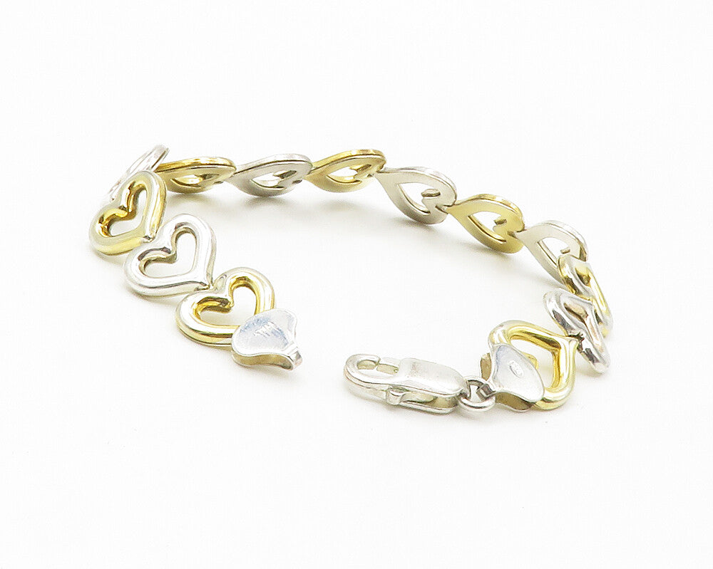 925 Sterling Silver  Shiny Two Tone Open Love Heart Chain Bracelet  BT5471