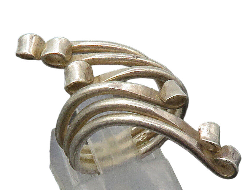 925 Sterling Silver  Vintage Shiny Swirled Ribbon Bypass Ring Sz 4  RG14412