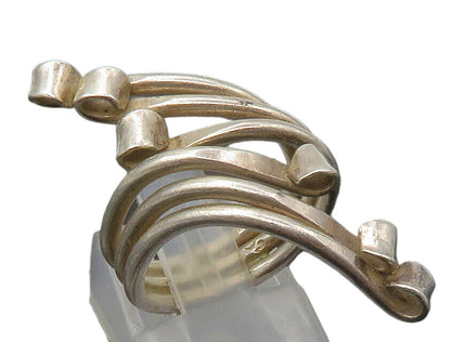 925 Sterling Silver  Vintage Shiny Swirled Ribbon Bypass Ring Sz 4  RG14412
