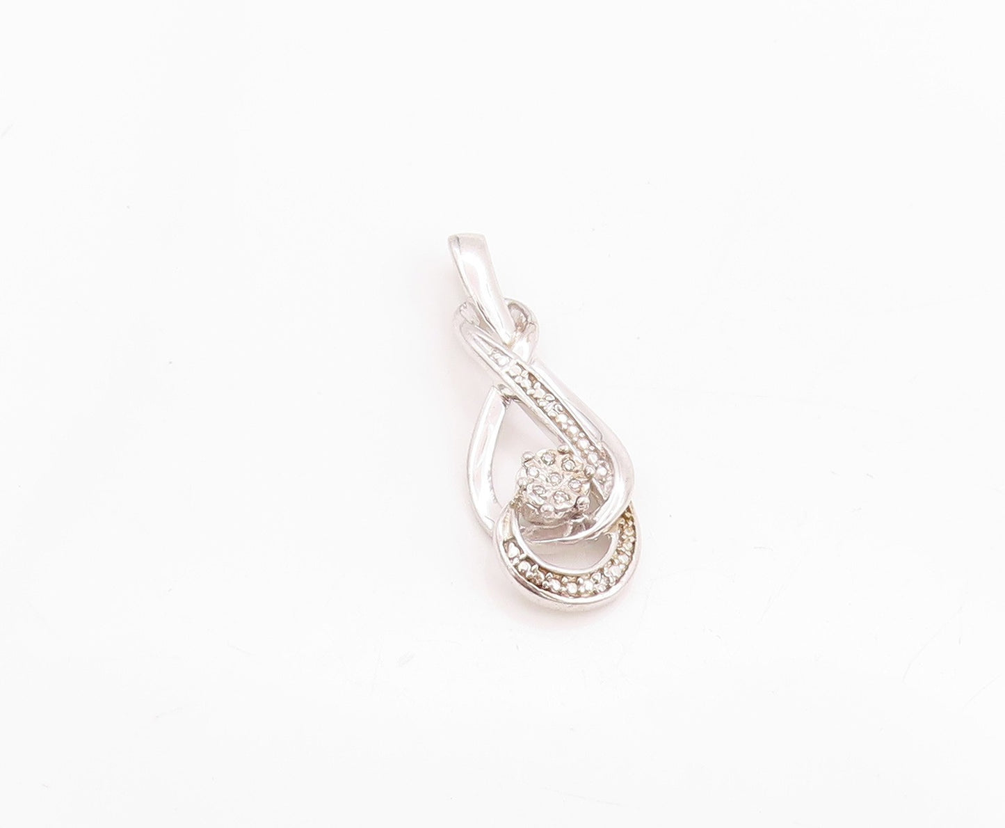 925 Sterling Silver Vintage Pendant Real Diamonds Floral Musical Note  PT24660