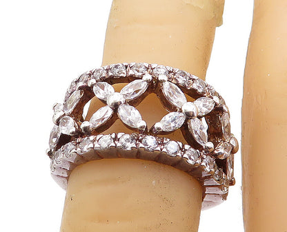 925 Sterling Silver  Shiny Topaz Open Flower Pattern Band Ring Sz 5.5  RG7299