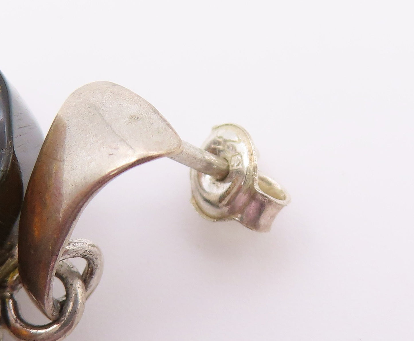 925 Sterling Silver Vintage Earrings Modernist Baltic Amber Love Heart  EG14510