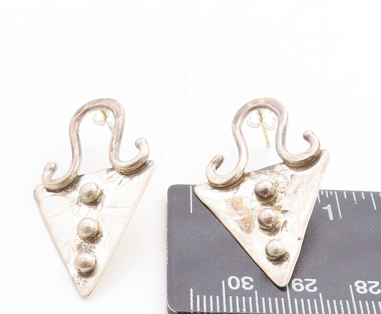 925 Sterling Silver Vintage Earrings Antique Carved Trible Design  EG13310