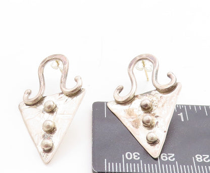 925 Sterling Silver Vintage Earrings Antique Carved Trible Design  EG13310