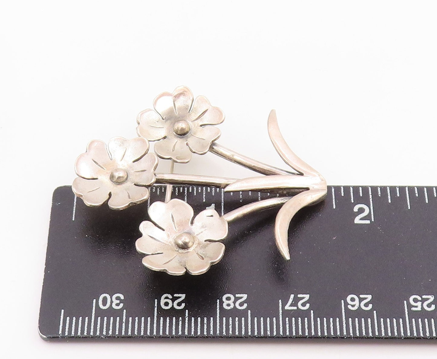 925 Sterling Silver Vintage Brooch Pin Modernist Triple Floral Bunch  BP12500