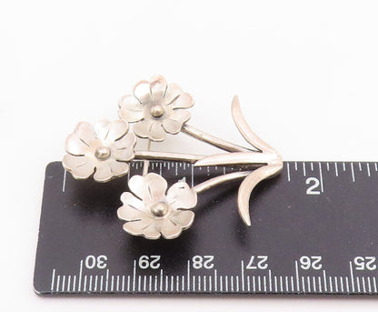 925 Sterling Silver Vintage Brooch Pin Modernist Triple Floral Bunch  BP12500