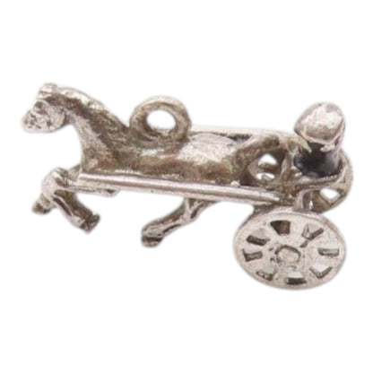 925 Sterling Silver  Vintage Old Fashioned Horse & Carriage Pendant  PT19083