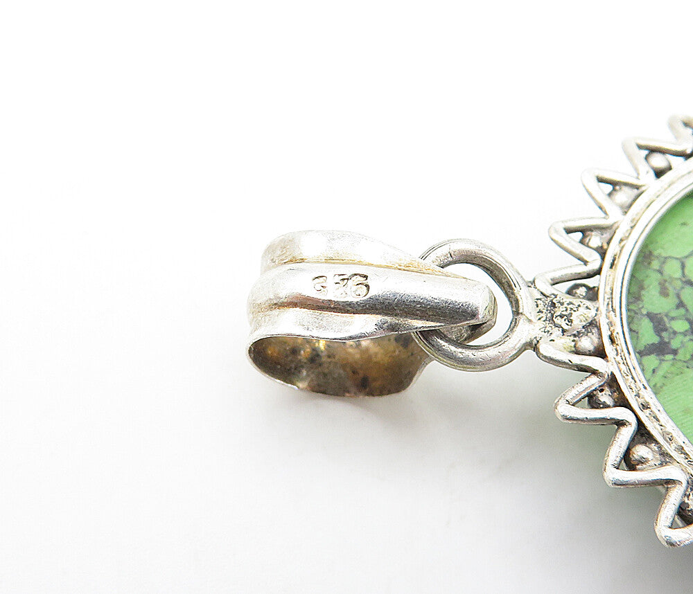 925 Sterling Silver  Vintage Cabochon Cut Green Howlite Drop Pendant  PT2541