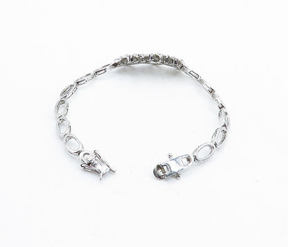 925 Sterling Silver  Sparkling Cubic Zirconia Oval Link Chain Bracelet  BT2372