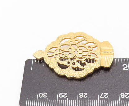 925 Sterling Silver Vintage Brooch Pin Gold Plated Carved Royal Crown  BP10552